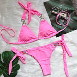 Zingj New Swimsuit Sexy Crystal Diamond Solid Color Strap Bikini Beach Vacation Swimsuit