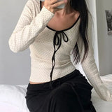Round Neck Polka Dot Tie Knot Long Sleeve TeeOutfit