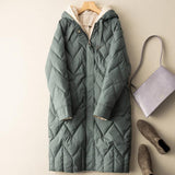 Autumn Winter New Korean Version Knitting Wool Hooded Down Jacket Female Long Loose Warm Fashion Coat Tide-Outfit