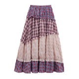 Hot Girl Suit Women's Winter Neck Halter Top Plaid Patchwork Irregular Skirt Belt Three-piece Set Fashion Female