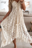 Lace Long Dress Women Off Shoulder Sleeveless Sundress Ladies Spaghetti Strap Beach Dress Solid Deep V Neck Robe