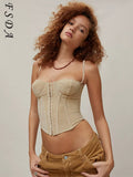 Corduroy 2021 Summer Autumn Sleeveless Women Crop Top Corset Sexy Backless Tube Off Shoulder Party Tank Tops