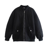 And Winter New Pure Color Loose Leisure Zipper Flight Jacket Cotton-Padded