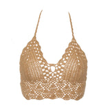 Sexy Bikini Crop Top Women Crochet Boho Beach Camisoles Bikini Bralette Halter Cami Knitted Bra Backless Beachwear Tank