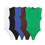 New Square Collar Solid Color Slim Sexy Sleeveless Jumpsuit