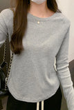 New Autumn And Winter T-Shirt With A Round Collar And Long Sleeves. A Short Ins Blouse With A Curved