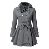 Women's Belt Repair Long Hair, Coat Skirt With Wool Double Buckle
