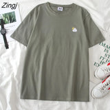 Women Short Sleeve T-shirts O-neck Embroidery Casual Simple Soft Korean Style Trendy Loose Tops Womens Sweet Girls Harajuku