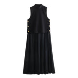 Spring Pleated Sleeveless Vest Dress