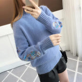 Zingj Neck Jumper Embroidered Sweater Women's 2023 Autumn New Korean Version Of Sleeves Embroidered With Long Sleeves With Loose