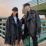Men's Coat Leather Jacket Couple Dress Spring And Autumn Trend Handsome Loose Large-Size Locomotive Clothes Men And