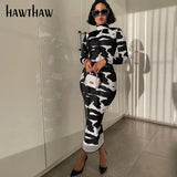 Women Fashion Autumn Long Sleeve Printed Bodycon Pencil Long Dress Streetwear 2021 Fall Clothes Wholesale
