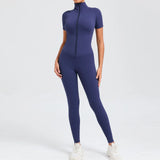 Zingj Abdomen Design Zipper Short Sleeve Yoga Jumpsuit Women Wear Fitness Sports Tights 50320-Outfit