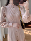 Women Spring Elegant Midi Knit Sweater Dress Autumn Female A-line Casual