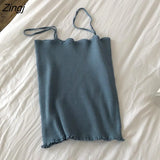 Spaghetti Strap Solid Short Tanks Tops Women Summer Sexy Slim Knitting Korean All-match 8-color Camisoles Elegant