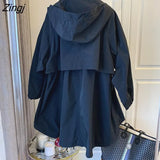 Women Hooded Retro Korean Style Female Casual Windbreaker Basic Simple Couple Solid All-match College Harajuku