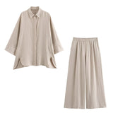 2025 New Casual Thin Loose Shirt Tight Straight Trousers Set