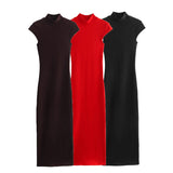 Spring Style Slim Dress With Thin Collar And Solid Color 4174308