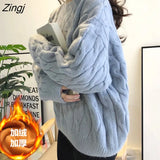 Women Popular Thick Solid 2020 New Fashion Fall Warm Loose Lady Clothes Kawaii Female Aesthetic Blue Casual