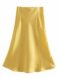 Sale Solid Satin Elastic Waist Women A-Line Skirt Summer Female Slim
