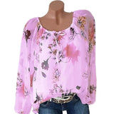 Loose Women Blouses Summer Blouse Tops Female Casual Slash Neck Long Sleeve Printed Chiffon Shirt Large