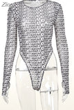Transparent Mesh Body Suit Sexy Tops for Women High Cut Long Sleeve Bodysuits Leotard Tops Outfits