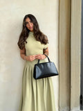 Women Elegant Irregular Pleated Dress Fashion O Neck Patchwork Short Sleeve Long Dresses 2024 Sexy Casual Office Lady