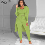 Women Tracksuit 3 Piece Set Pullover + Coat + Long Pants Solid Color Streetwear Matching Set Clothes For Women