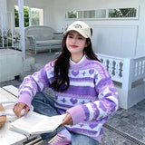Purple Heart Print Stripe Sweater- Outfit