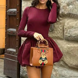Long Sleeve Puff Baloon Fit Mini Dress- Outfit
