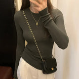 Pure Color Slim, Slim, Skinny, Bottomed Sweater, A New Autumn Style Soft Waxy Round Collar With A Long-Sleeved
