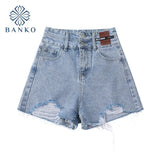 Streetwear Jeans Short Women Summer New Loose Button High Waist Casual Vintage Korean Wide Leg Female Denim