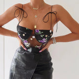 new Purple Floral Embroidery Lace Bodysuits Womens Bow Strappy Sexy Mesh Body suit Transparent Bodycon