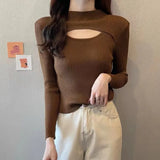 Zingj Turtleneck Sweater Female Qiu Dong New Style In The Sexy Chest Hollow Out Versatile Sweater Foreign Style Inside Build Bottom Unlined Upper