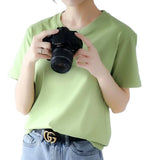 New Women's 100% Cotton Solid Color Comfortable Short-Sleeved T-Shirt Sweat-Absorbing Breathable Thin Tops
