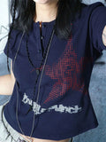 Crop Top Japanese Style Star Pattern Round Neck Short Sleeve T Shirts Graphic Tee y2k Women Clothes