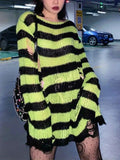 Distressed Stripe Longline Sweater- Outfit