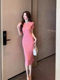 Zingj Real Shot Is Pure, Stylish, Sexy, Slim, Thin, Lapel, Short-Sleeved, Knitted, Buttocks, Fishtail Dress, Summer