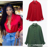 Zingj Satin Shirt Single Breasted Street Hipster Long Sleeve Solid Color