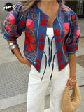 Summer New Lace Up Embroidered Printd Coat Women Fashion Half Sleeve O Neck Loose Jackets Casual Female High Street