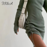 Turtleneck 2021 Knitted Dress Bodycon Women Ruched Mini Long Sleeve Brown Sexy Elegant Dresses Party