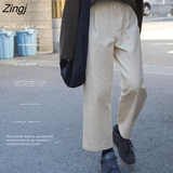 Pants Women Wide Leg Solid High Waist Japanese Thicker Winter Fashion All-match Clothing Pockets Casual