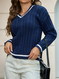 And Winter Knitted Temperament V-Neck Sweater Fashion Loose Jasmine Cloth