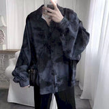 Men 2023 New Hong Kong Style Tie-dye Loose Long-sleeved Early Autumn Korean Version Student Dark Abstinence