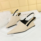 Zingj Retro Fashion High Heel Wedge Deep Head Shoes Hollow Out Back Trip Belt Sandals High Heels Women's