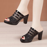 Fishmouth Sandals And Slippers Women's Soft Leather 2023 Summer New Thick-Soled Waterproof Platform Heels Thick-Heeled Mesh