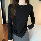 T-Shirt With Round Neck And Shoulder For Women In Autumn, The New Irregular Bottom Has A Niche Coat With A Sense Of