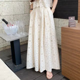 Zingj Chic Niche Temperament V Neck Hollow Lace Embroidered Jacket Women High Waist Pressure Pleated Skirt Two Sets Of