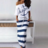 Off Shoulder T-shirt Long Skirt Set Women Summer Skew Neck Tops Drawstring Pocket Skirt 2 Pieces Sets Female Dresses