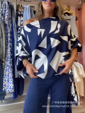 Women's Wear 2024 Summer Geometric Printed Bat Shirt INS Style Trousers Fashion Leisure